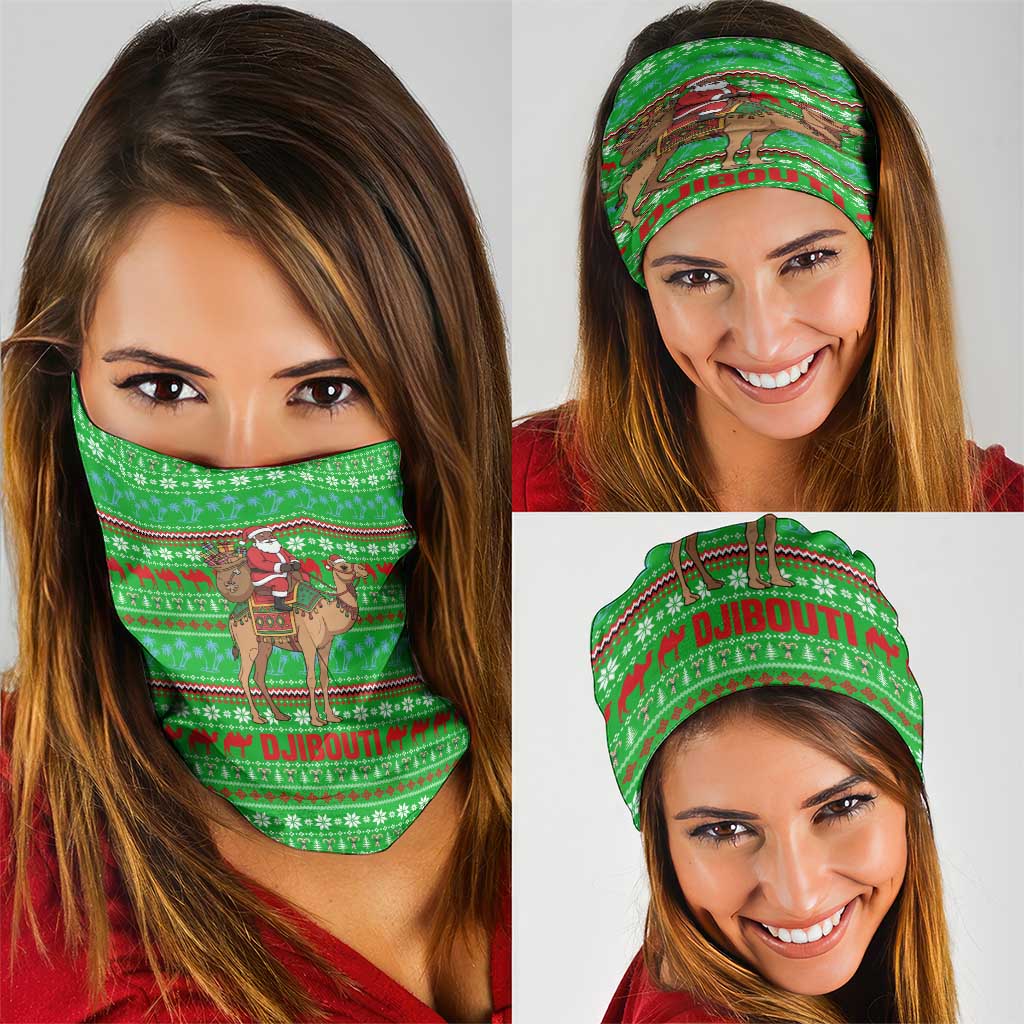 Djibouti Christmas Neck Gaiter with Santa Riding Camel Palm Trees Red Camel - Wonder Print Shop