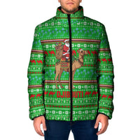 Djibouti Christmas Padded Jacket with Santa Riding Camel Palm Trees Red Camel - Wonder Print Shop