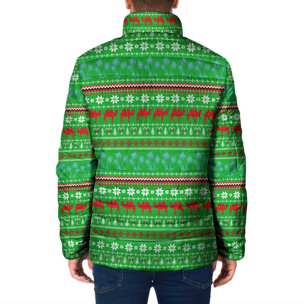 Djibouti Christmas Padded Jacket with Santa Riding Camel Palm Trees Red Camel - Wonder Print Shop