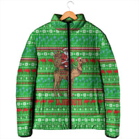 Djibouti Christmas Padded Jacket with Santa Riding Camel Palm Trees Red Camel - Wonder Print Shop