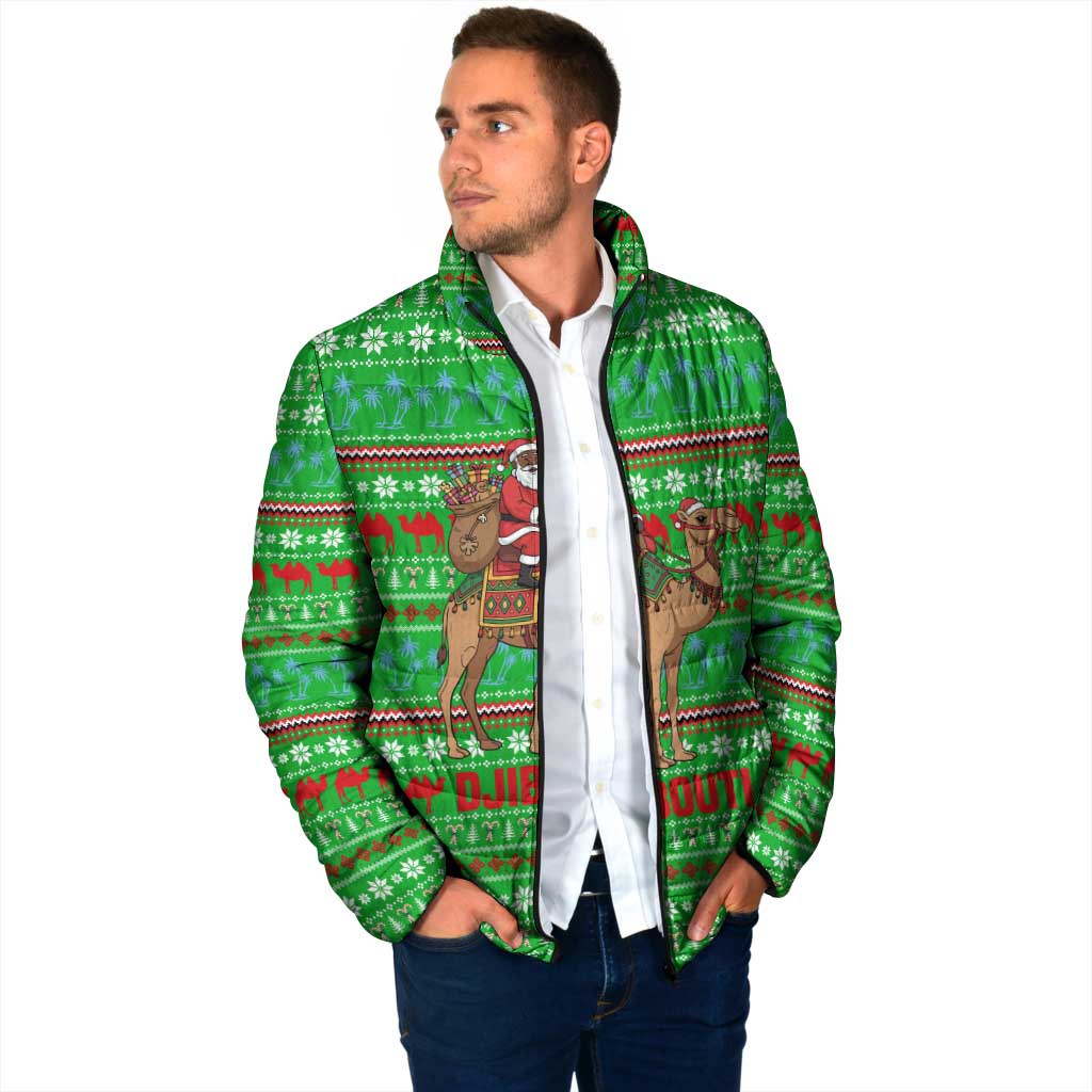 Djibouti Christmas Padded Jacket with Santa Riding Camel Palm Trees Red Camel - Wonder Print Shop
