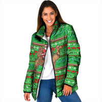 Djibouti Christmas Padded Jacket with Santa Riding Camel Palm Trees Red Camel - Wonder Print Shop