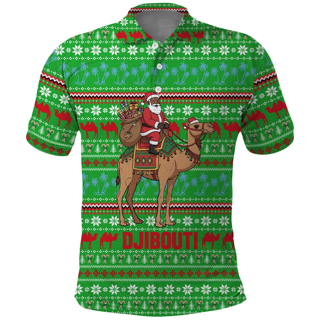 Djibouti Christmas Polo Shirt with Santa Riding Camel Palm Trees Red Camel - Wonder Print Shop