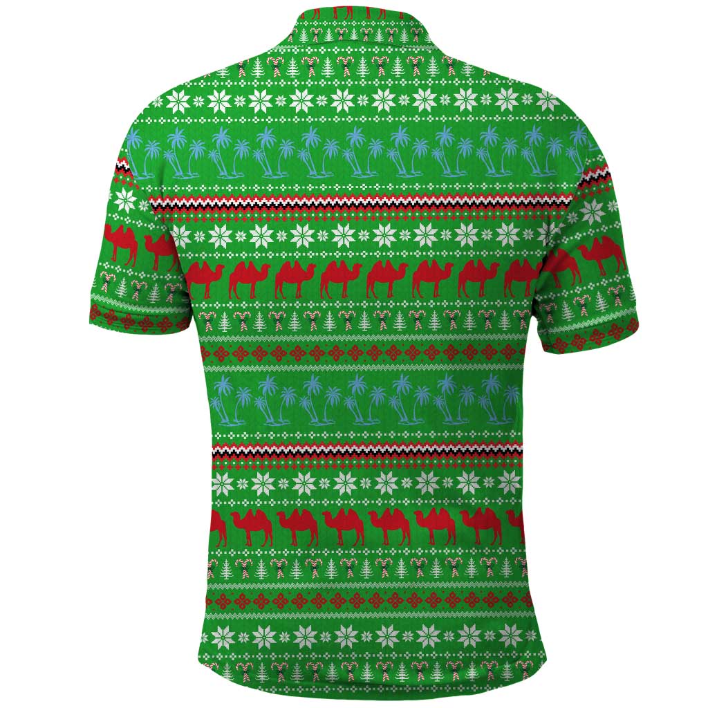 Djibouti Christmas Polo Shirt with Santa Riding Camel Palm Trees Red Camel - Wonder Print Shop