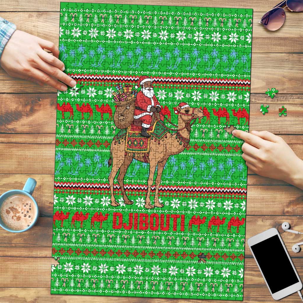 Djibouti Christmas Puzzle with Santa Riding Camel Palm Trees Red Camel - Wonder Print Shop