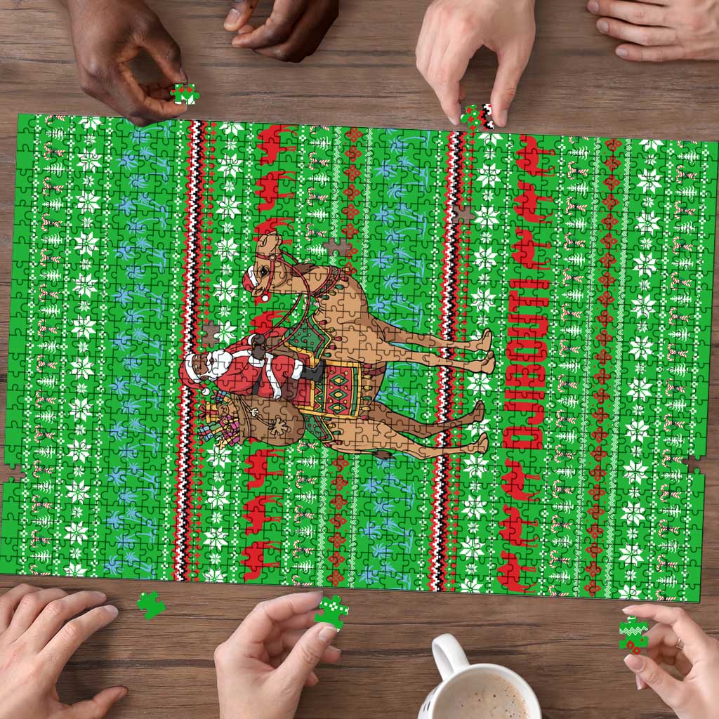 Djibouti Christmas Puzzle with Santa Riding Camel Palm Trees Red Camel - Wonder Print Shop
