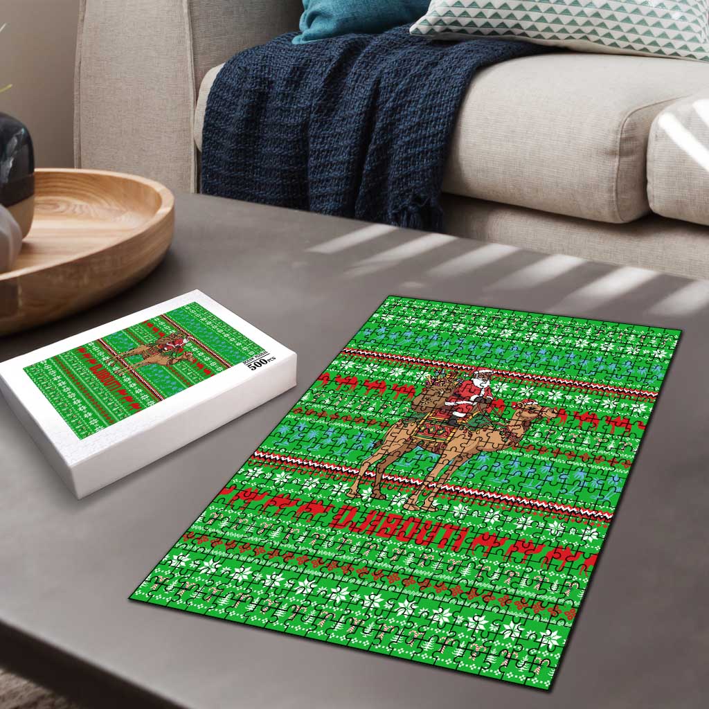 Djibouti Christmas Puzzle with Santa Riding Camel Palm Trees Red Camel - Wonder Print Shop