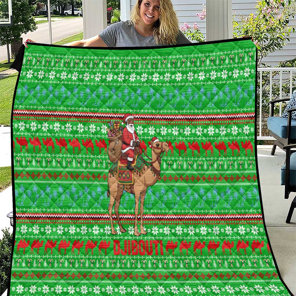 Djibouti Christmas Quilt with Santa Riding Camel Palm Trees Red Camel - Wonder Print Shop