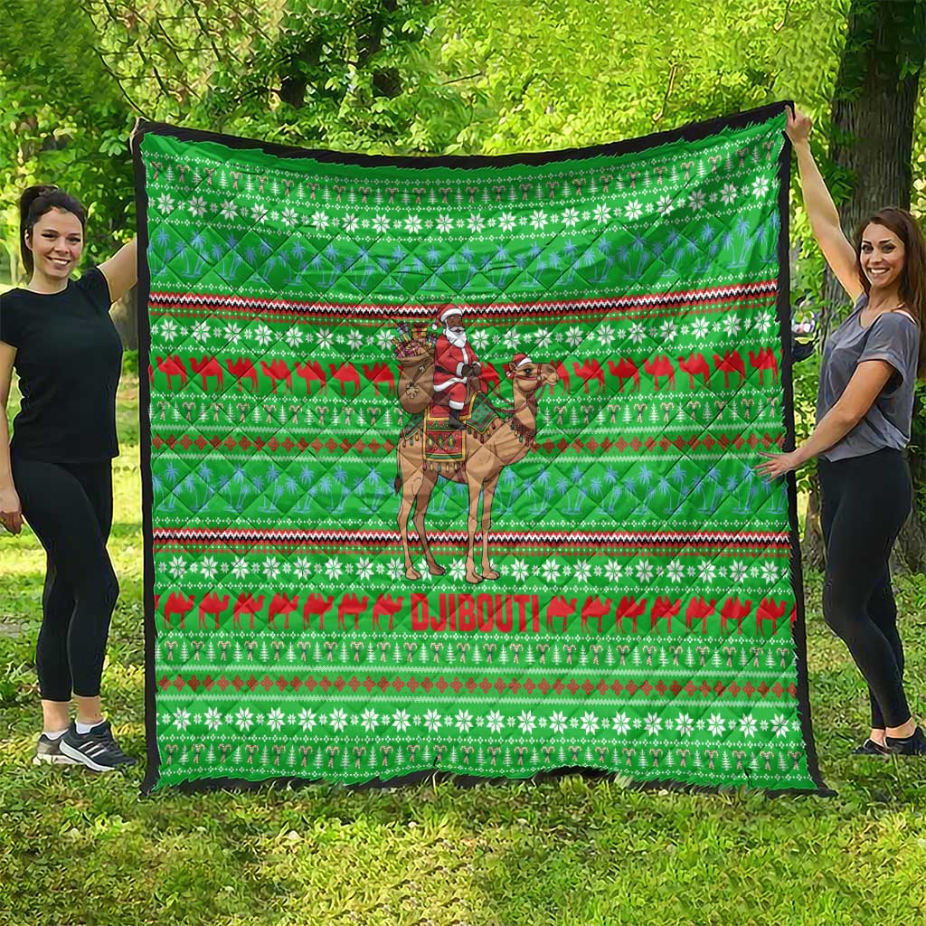 Djibouti Christmas Quilt with Santa Riding Camel Palm Trees Red Camel - Wonder Print Shop