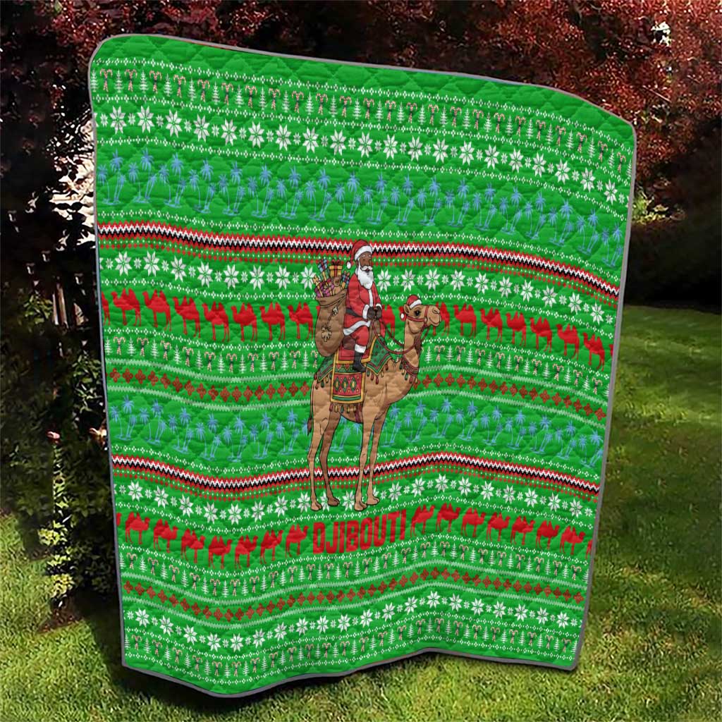 Djibouti Christmas Quilt with Santa Riding Camel Palm Trees Red Camel - Wonder Print Shop