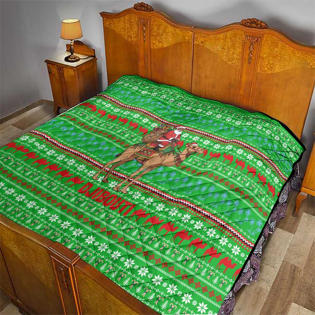 Djibouti Christmas Quilt with Santa Riding Camel Palm Trees Red Camel - Wonder Print Shop