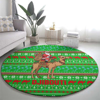 Djibouti Christmas Round Carpet with Santa Riding Camel Palm Trees Red Camel - Wonder Print Shop
