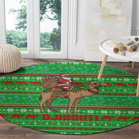 Djibouti Christmas Round Carpet with Santa Riding Camel Palm Trees Red Camel - Wonder Print Shop