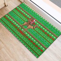 Djibouti Christmas Rubber Doormat with Santa Riding Camel Palm Trees Red Camel - Wonder Print Shop