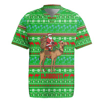 Djibouti Christmas Rugby Jersey with Santa Riding Camel Palm Trees Red Camel - Wonder Print Shop