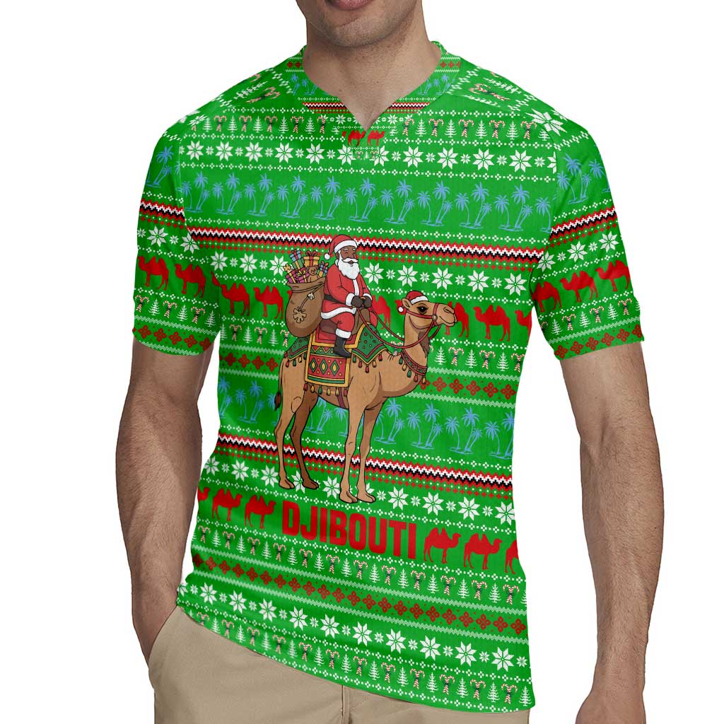 Djibouti Christmas Rugby Jersey with Santa Riding Camel Palm Trees Red Camel - Wonder Print Shop