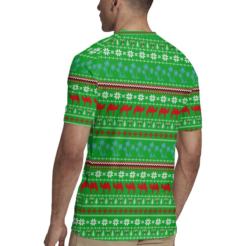 Djibouti Christmas Rugby Jersey with Santa Riding Camel Palm Trees Red Camel - Wonder Print Shop