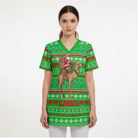 Djibouti Christmas Scrub Top with Santa Riding Camel Palm Trees Red Camel - Wonder Print Shop