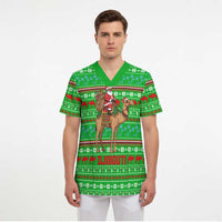 Djibouti Christmas Scrub Top with Santa Riding Camel Palm Trees Red Camel - Wonder Print Shop