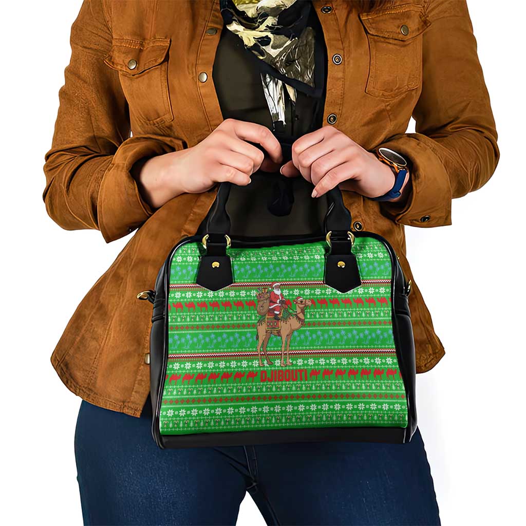 Djibouti Christmas Shoulder Handbag with Santa Riding Camel Palm Trees Red Camel - Wonder Print Shop