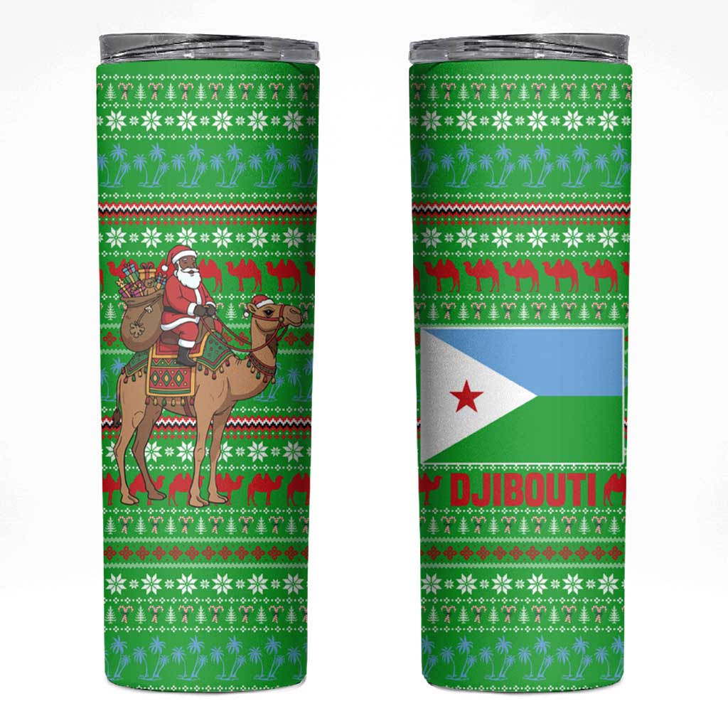 Djibouti Christmas Skinny Tumbler with Santa Riding Camel Palm Trees Red Camel - Wonder Print Shop