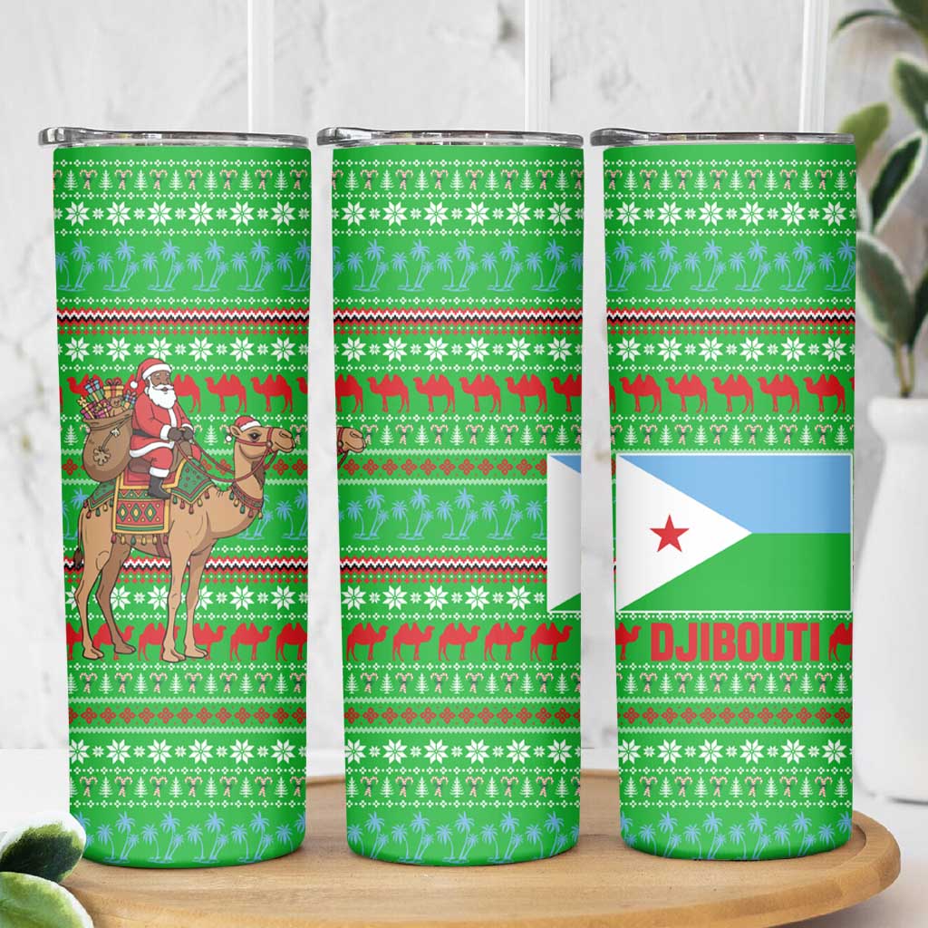Djibouti Christmas Skinny Tumbler with Santa Riding Camel Palm Trees Red Camel - Wonder Print Shop