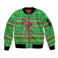 Djibouti Christmas Sleeve Zip Bomber Jacket with Santa Riding Camel Palm Trees Red Camel - Wonder Print Shop