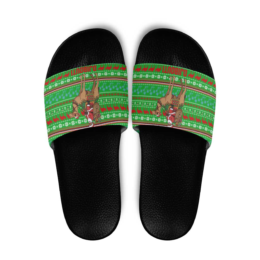 Djibouti Christmas Slide Sandals with Santa Riding Camel Palm Trees Red Camel - Wonder Print Shop