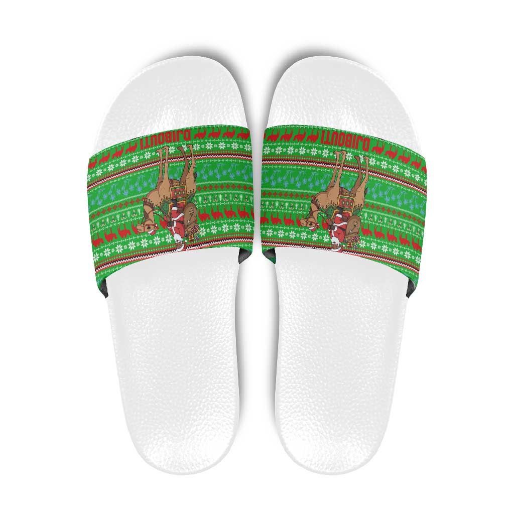 Djibouti Christmas Slide Sandals with Santa Riding Camel Palm Trees Red Camel - Wonder Print Shop