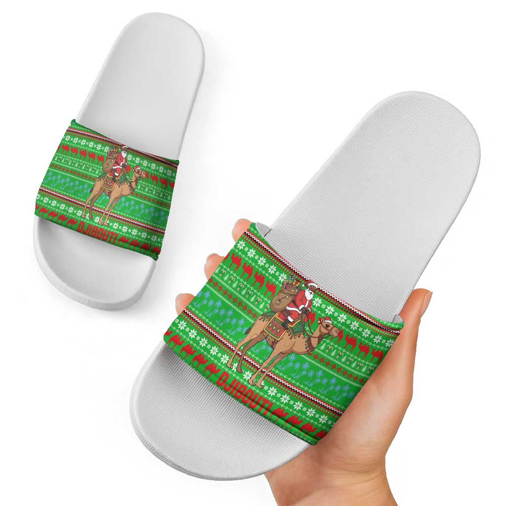 Djibouti Christmas Slide Sandals with Santa Riding Camel Palm Trees Red Camel - Wonder Print Shop