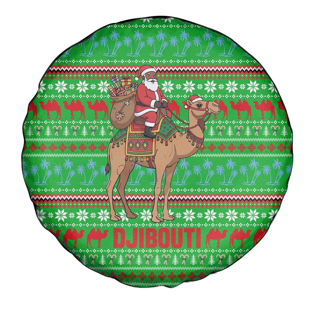 Djibouti Christmas Spare Tire Cover with Santa Riding Camel Palm Trees Red Camel - Wonder Print Shop