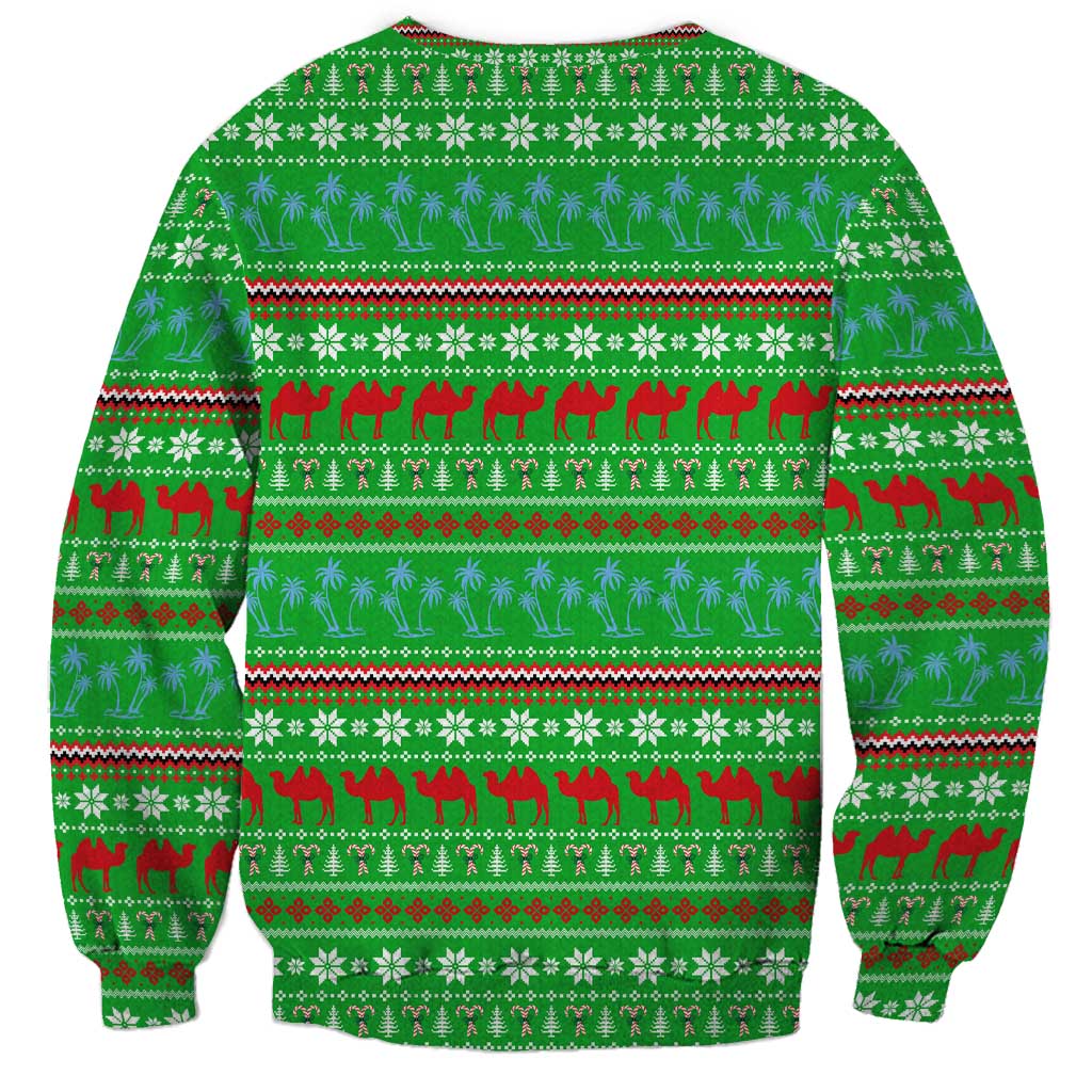 Djibouti Christmas Sweatshirt with Santa Riding Camel Palm Trees Red Camel - Wonder Print Shop