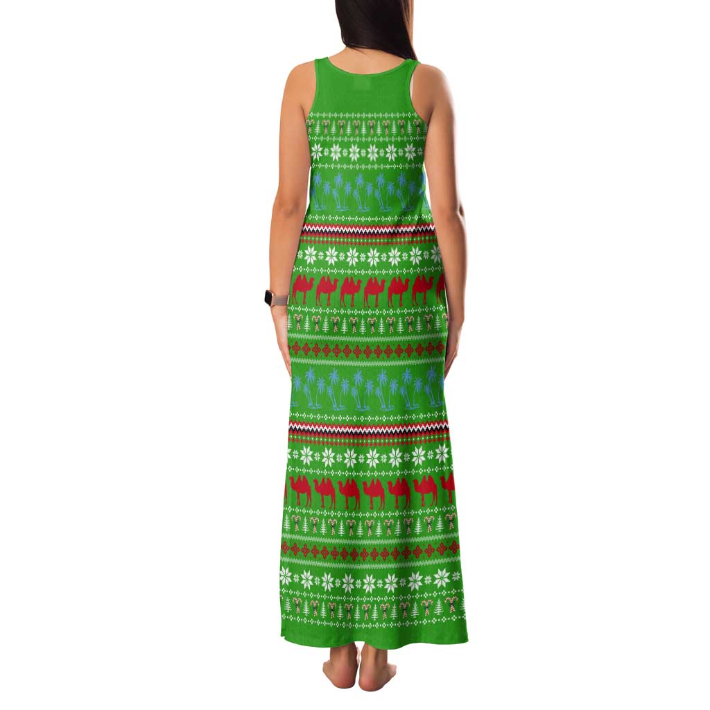Djibouti Christmas Tank Maxi Dress with Santa Riding Camel Palm Trees Red Camel - Wonder Print Shop