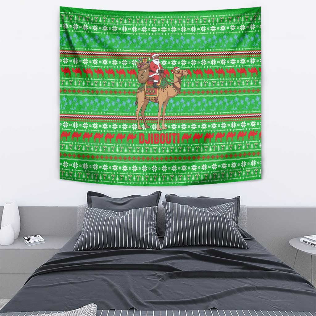 Djibouti Christmas Tapestry with Santa Riding Camel Palm Trees Red Camel - Wonder Print Shop
