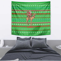 Djibouti Christmas Tapestry with Santa Riding Camel Palm Trees Red Camel - Wonder Print Shop