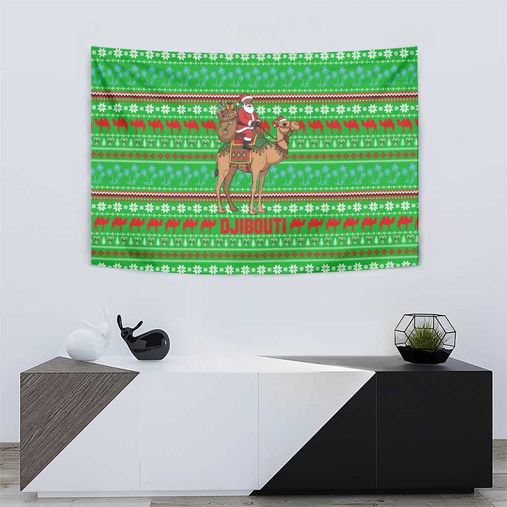 Djibouti Christmas Tapestry with Santa Riding Camel Palm Trees Red Camel - Wonder Print Shop