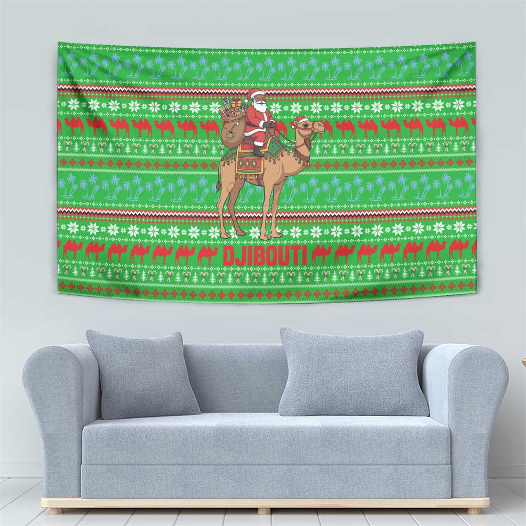 Djibouti Christmas Tapestry with Santa Riding Camel Palm Trees Red Camel - Wonder Print Shop