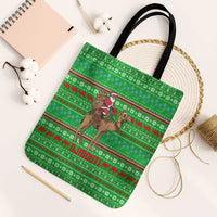 Djibouti Christmas Tote Bag with Santa Riding Camel Palm Trees Red Camel - Wonder Print Shop