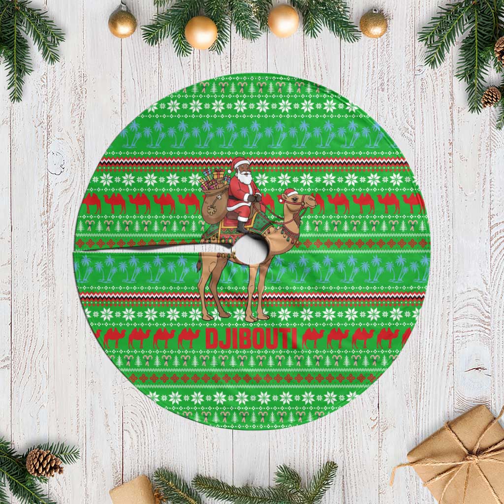 Djibouti Christmas Tree Skirt with Santa Riding Camel Palm Trees Red Camel - Wonder Print Shop