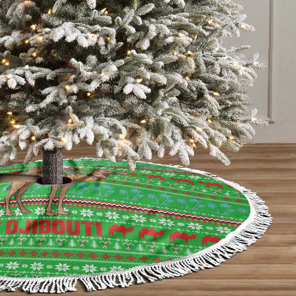 Djibouti Christmas Tree Skirt with Santa Riding Camel Palm Trees Red Camel - Wonder Print Shop