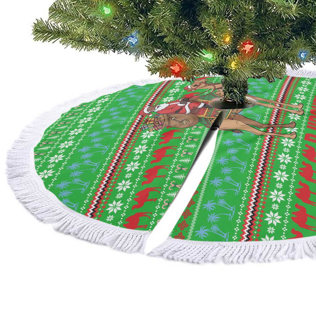 Djibouti Christmas Tree Skirt with Santa Riding Camel Palm Trees Red Camel - Wonder Print Shop