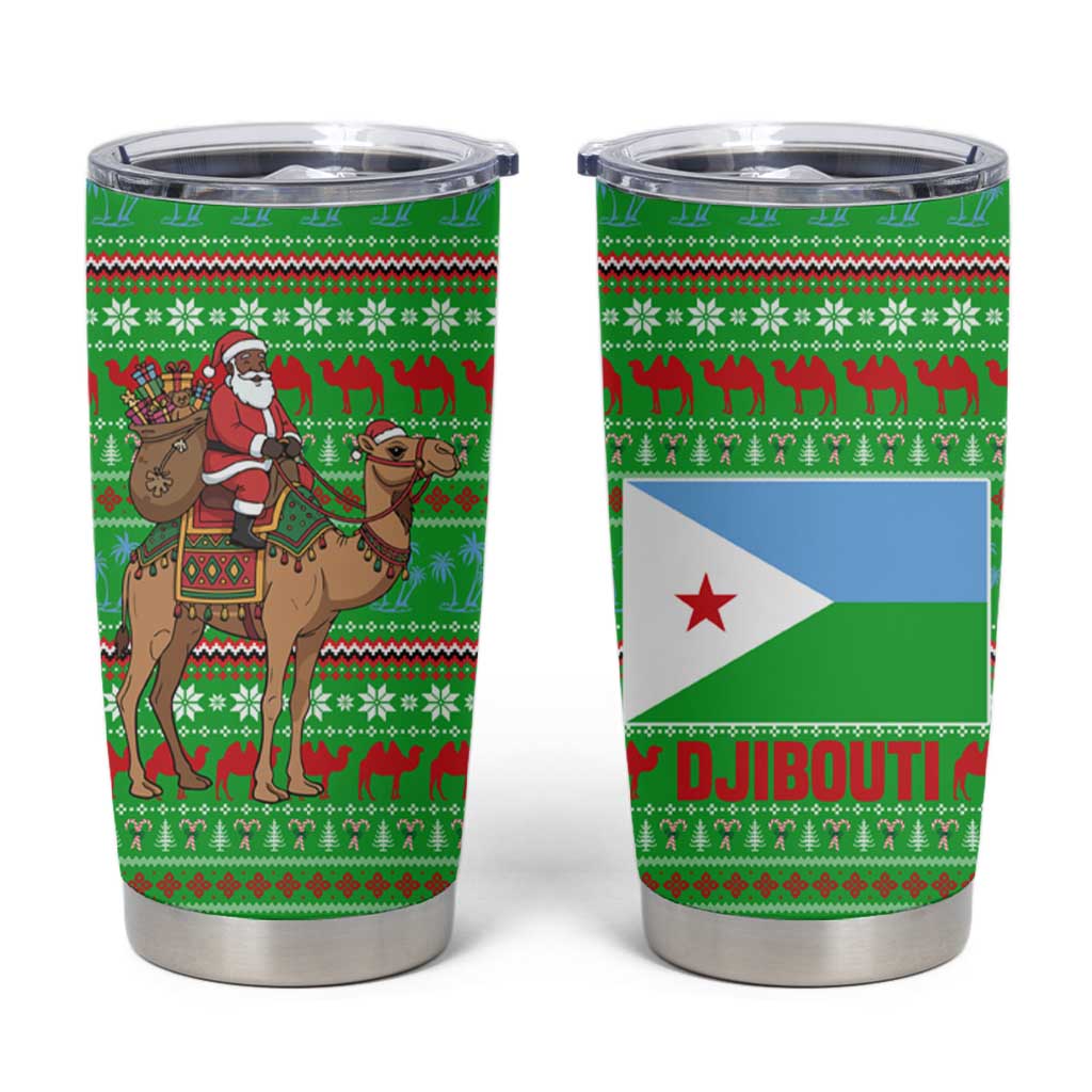 Djibouti Christmas Tumbler Cup with Santa Riding Camel Palm Trees Red Camel - Wonder Print Shop