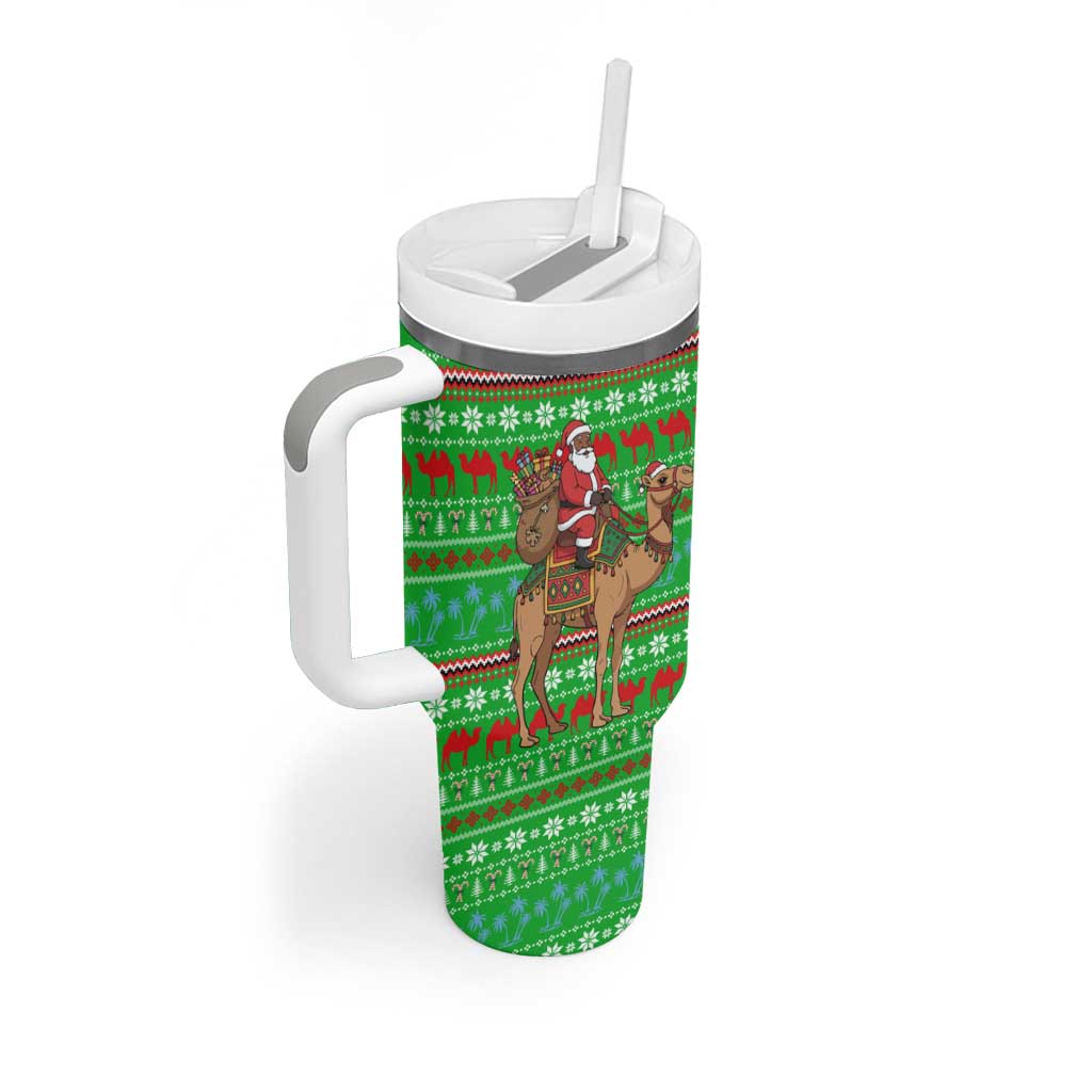 Djibouti Christmas Tumbler With Handle with Santa Riding Camel Palm Trees Red Camel - Wonder Print Shop