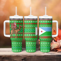 Djibouti Christmas Tumbler With Handle with Santa Riding Camel Palm Trees Red Camel - Wonder Print Shop