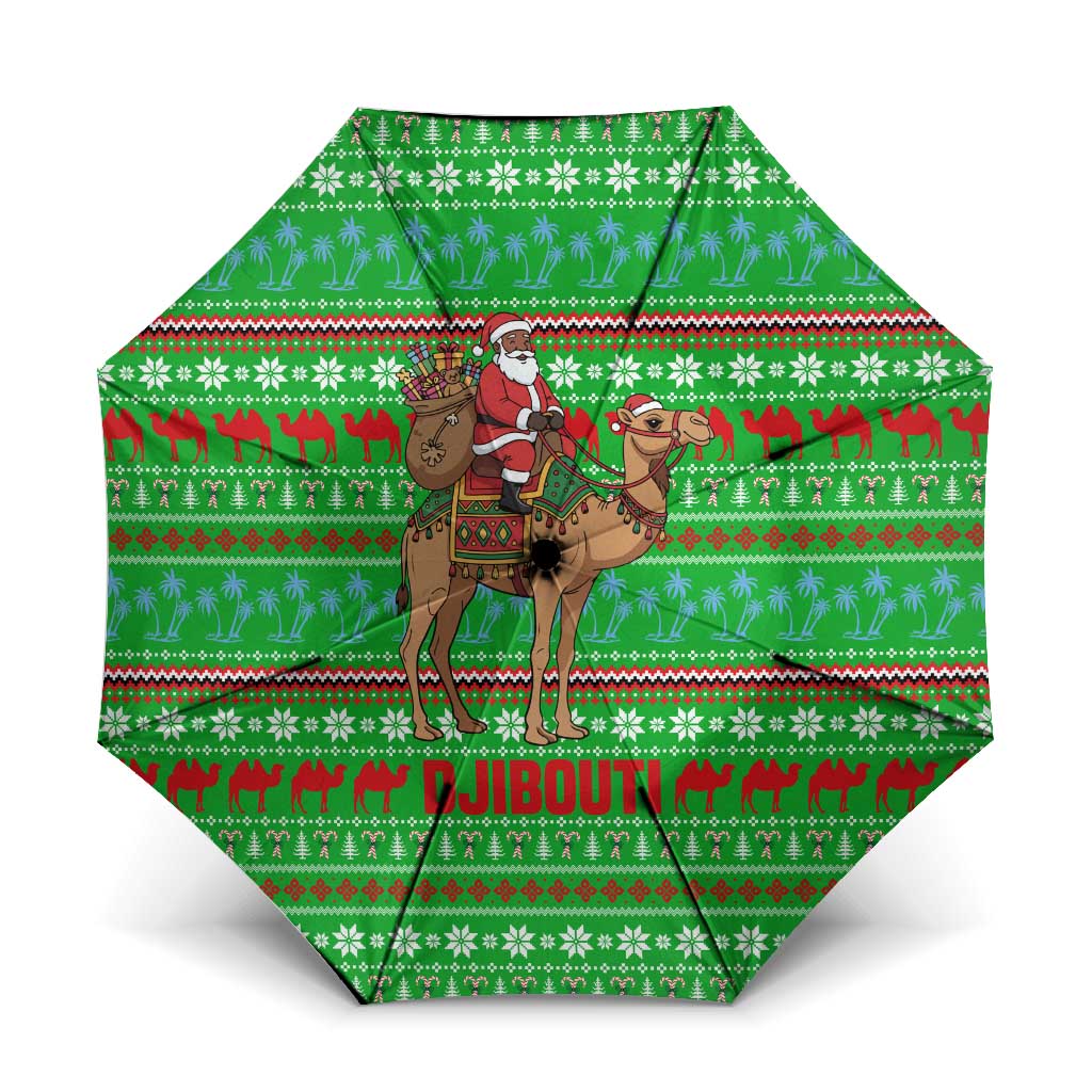Djibouti Christmas Umbrella with Santa Riding Camel Palm Trees Red Camel - Wonder Print Shop