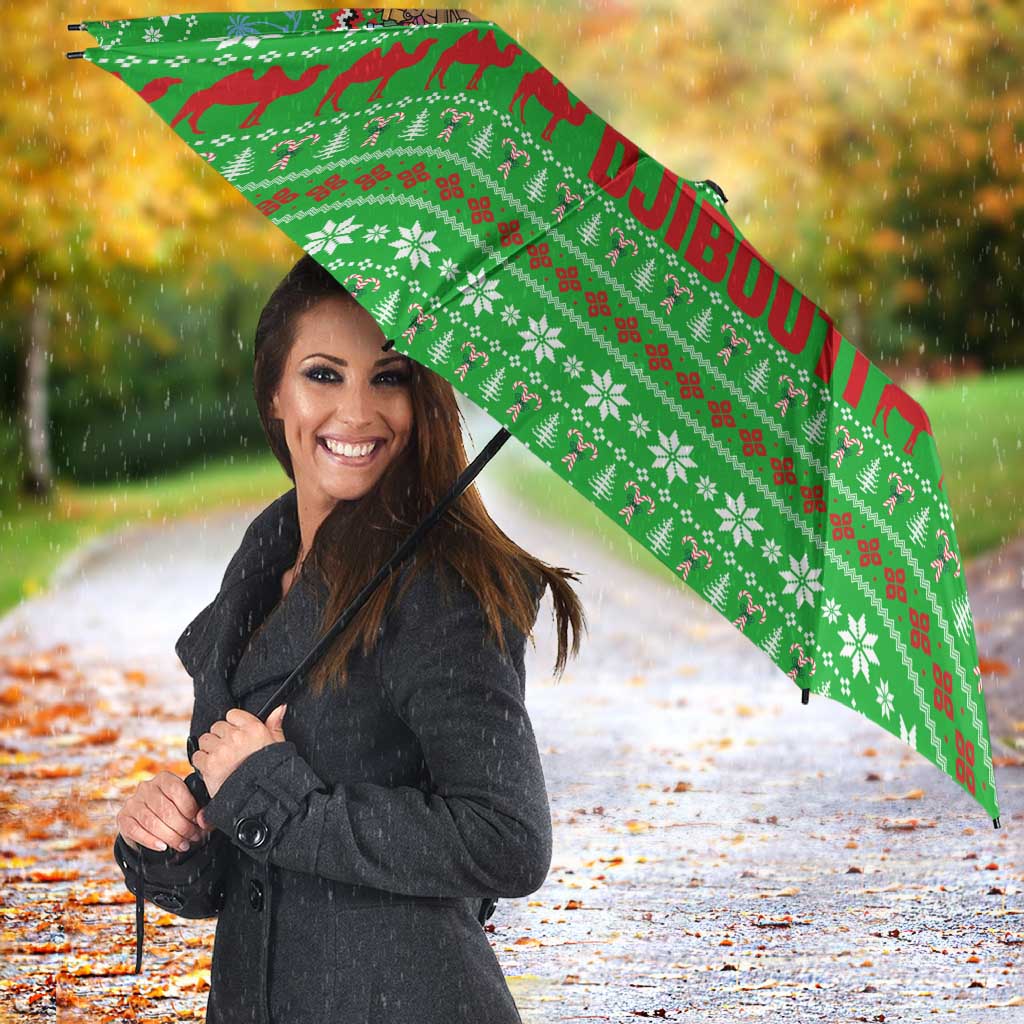 Djibouti Christmas Umbrella with Santa Riding Camel Palm Trees Red Camel - Wonder Print Shop