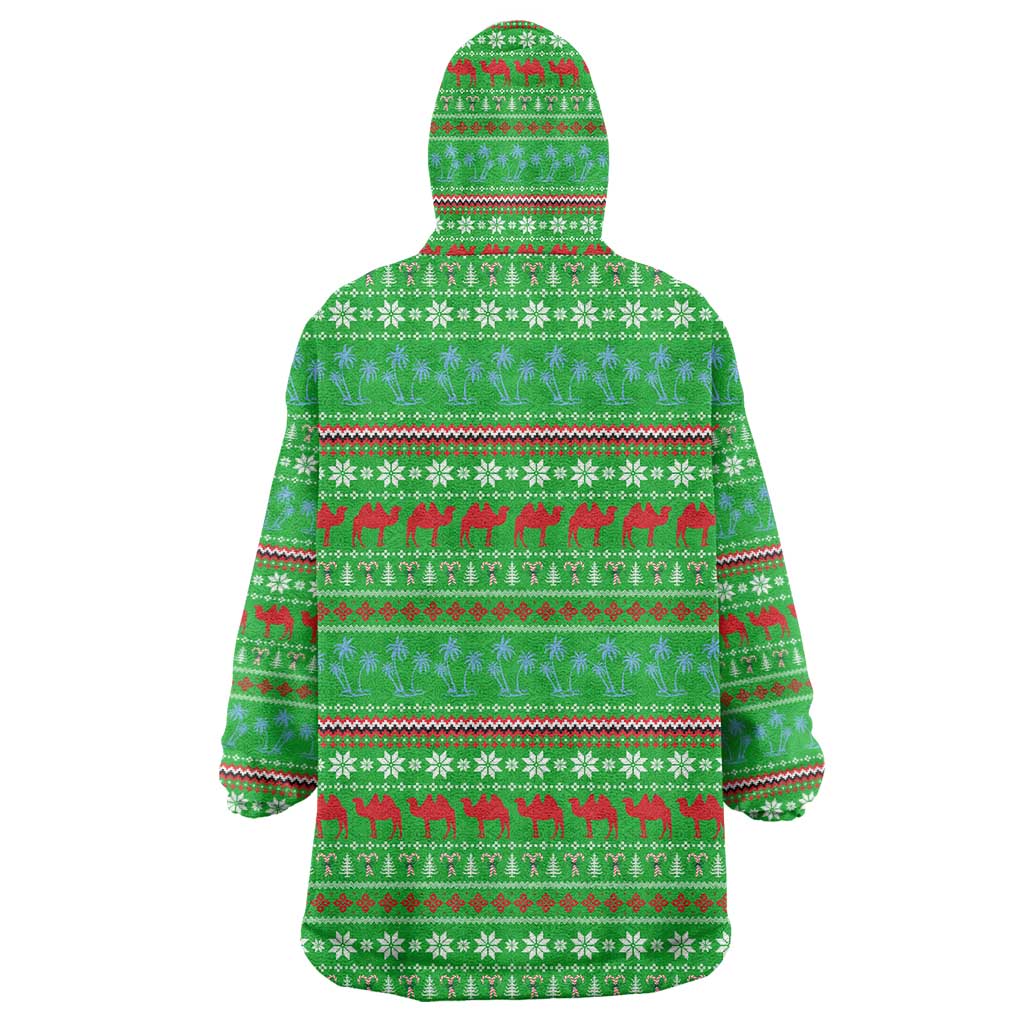 Djibouti Christmas Wearable Blanket Hoodie with Santa Riding Camel Palm Trees Red Camel - Wonder Print Shop