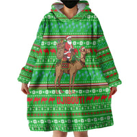 Djibouti Christmas Wearable Blanket Hoodie with Santa Riding Camel Palm Trees Red Camel - Wonder Print Shop