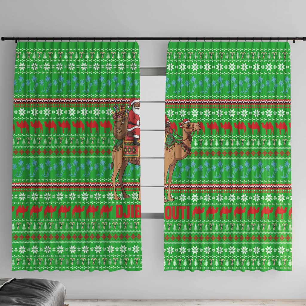 Djibouti Christmas Window Curtain with Santa Riding Camel Palm Trees Red Camel - Wonder Print Shop