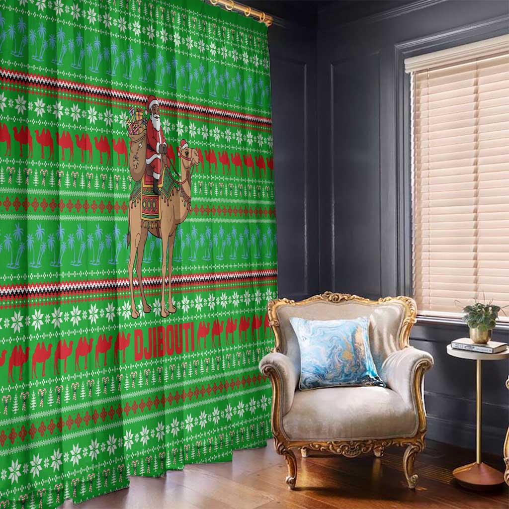 Djibouti Christmas Window Curtain with Santa Riding Camel Palm Trees Red Camel - Wonder Print Shop